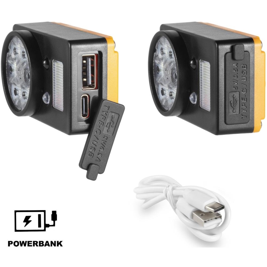 Uzlādējams LED galvas lukturis ar sensoru un powerbankas funkciju, 1200 mAh, IP44, melns