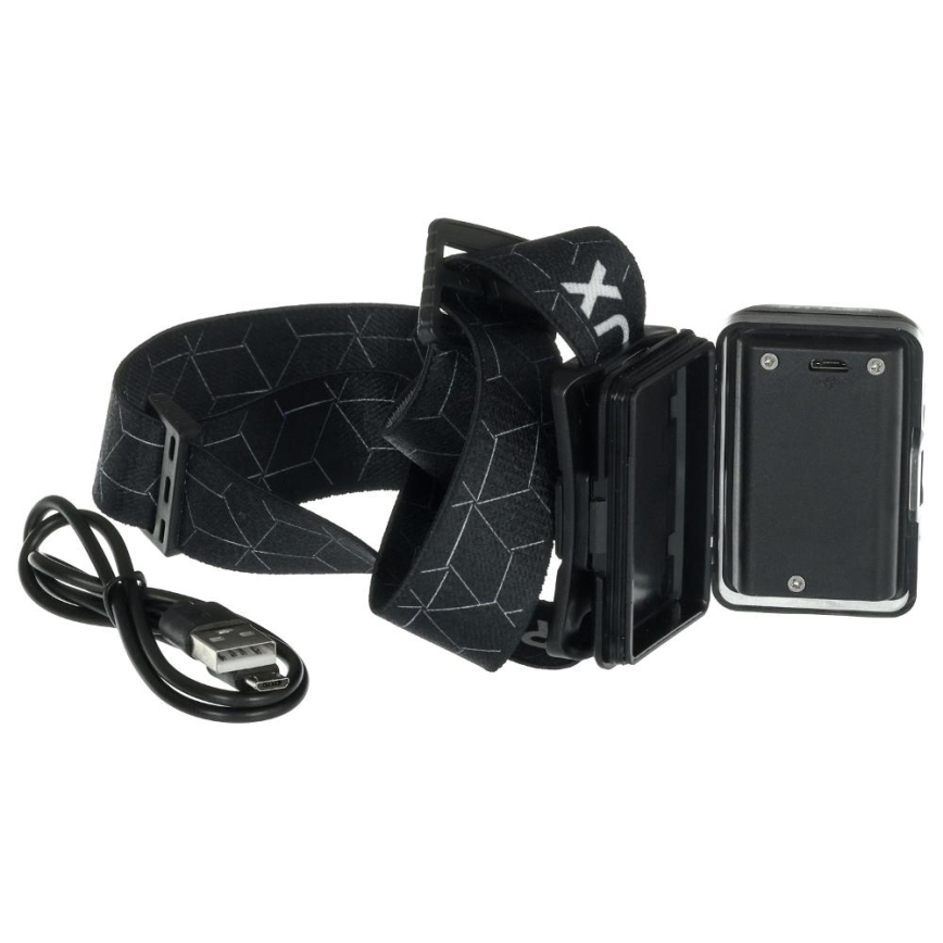 LED uzlādējamā galvas lampa LED/3W/1200 mAh IP67 melna