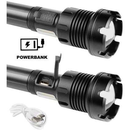 LED Uzlādējams alumīnija lukturītis ar lādētājakumulatora funkciju LED/4400 mAh 2200 lm IP44