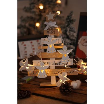 LED gaismas virtene, 10 LED, 2x AA, silti balta, 2 m, ar eņģeļiem