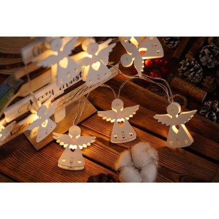 LED gaismas virtene, 10 LED, 2x AA, silti balta, 2 m, ar eņģeļiem