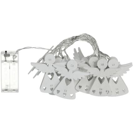 LED gaismas virtene, 10 LED, 2x AA, silti balta, 2 m, ar eņģeļiem