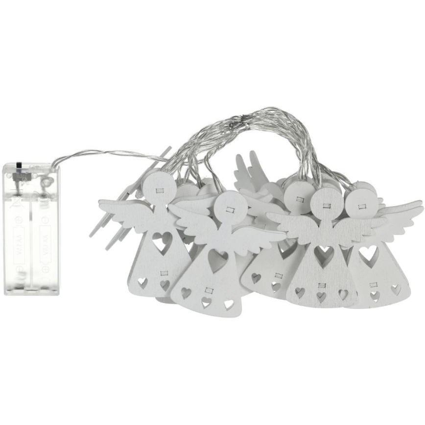 LED gaismas virtene, 10 LED, 2x AA, silti balta, 2 m, ar eņģeļiem