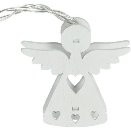 LED gaismas virtene, 10 LED, 2x AA, silti balta, 2 m, ar eņģeļiem
