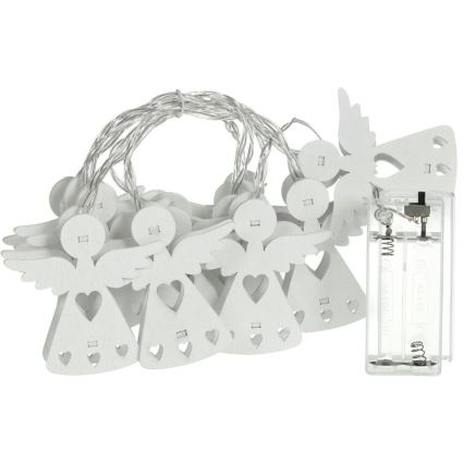 LED gaismas virtene, 10 LED, 2x AA, silti balta, 2 m, ar eņģeļiem