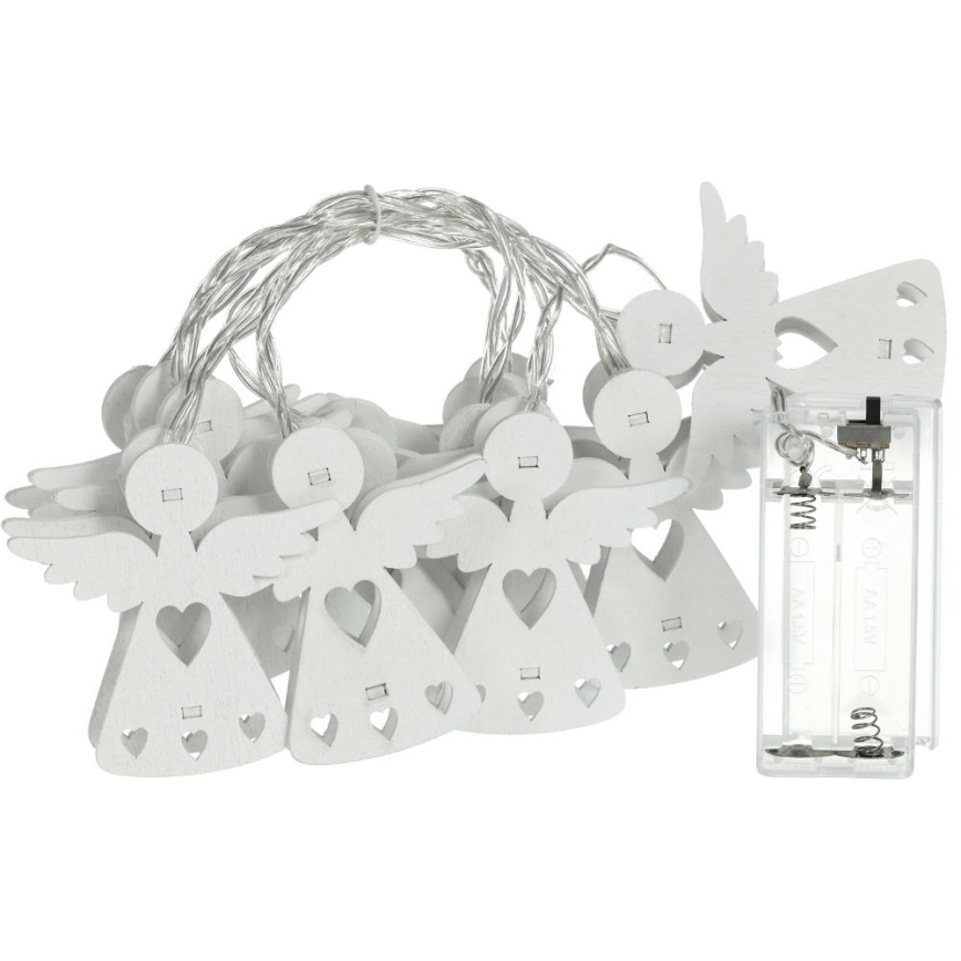 LED gaismas virtene, 10 LED, 2x AA, silti balta, 2 m, ar eņģeļiem