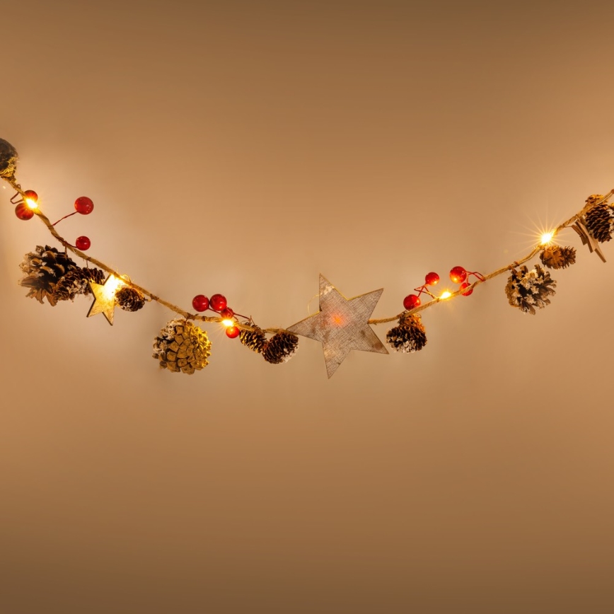 LED virtene 10xLED/3xAA 2,5 m silti balta