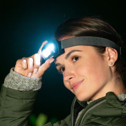Uzlādējamā LED galvas lampa, 3 W, 1200 mAh, IP44, melna