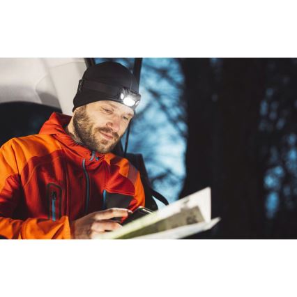 Uzlādējamā LED galvas lampa, 3 W, 1200 mAh, IP44, melna