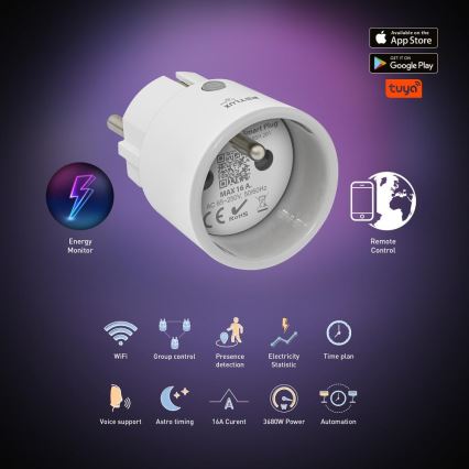 Viedā kontaktligzda 3680W/230V/Tips E/16A Wi-Fi Tuya