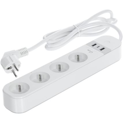 Viedā paplašinājums vads ar slēdzi 4Z Tips E + 2x USB-A + 1x USB-C 1,5m Wi-Fi Tuya balta