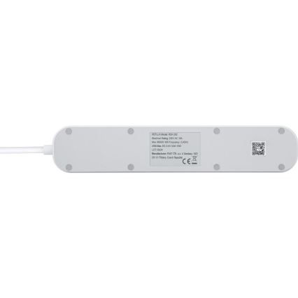 Viedā paplašinājums vads ar slēdzi 4Z Tips E + 2x USB-A + 1x USB-C 1,5m Wi-Fi Tuya balta