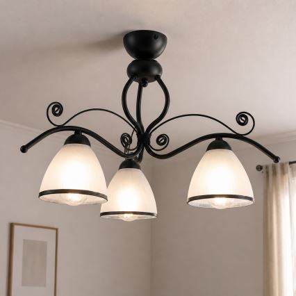 RETRO virsmontējamā griestu lampa 3xE27/60W/230V melna/balta
