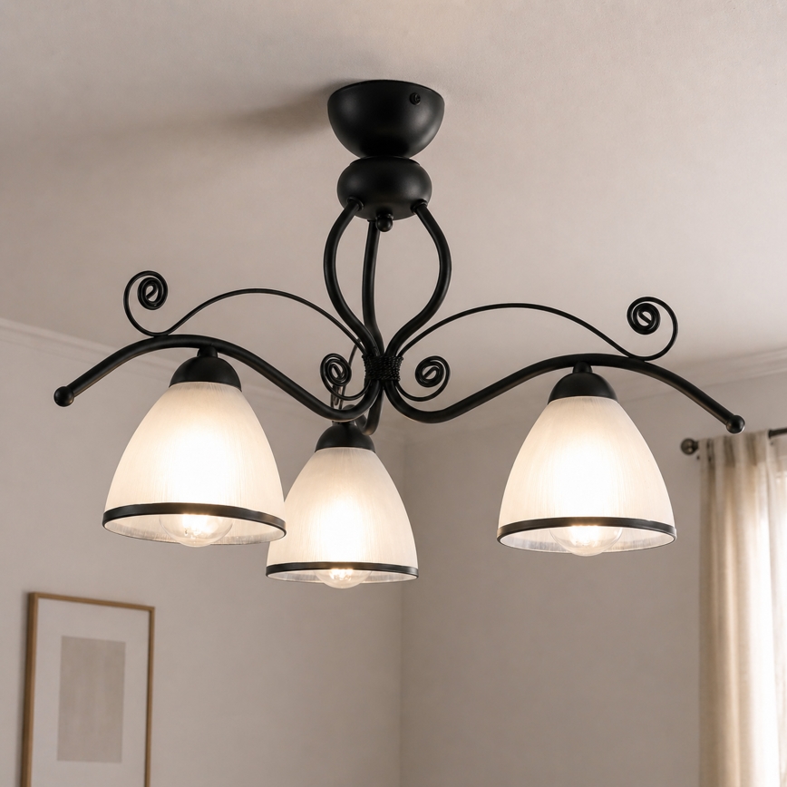 RETRO virsmontējamā griestu lampa 3xE27/60W/230V melna/balta