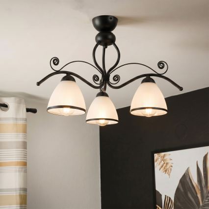 RETRO virsmontējamā griestu lampa 3xE27/60W/230V melna/balta