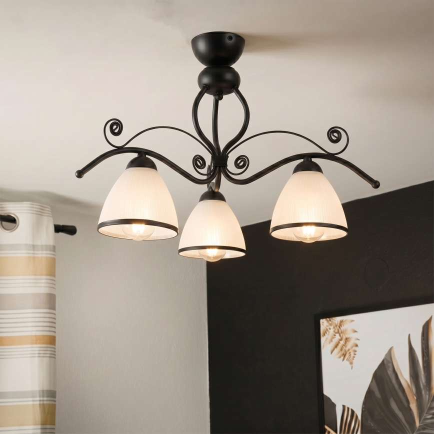 RETRO virsmontējamā griestu lampa 3xE27/60W/230V melna/balta