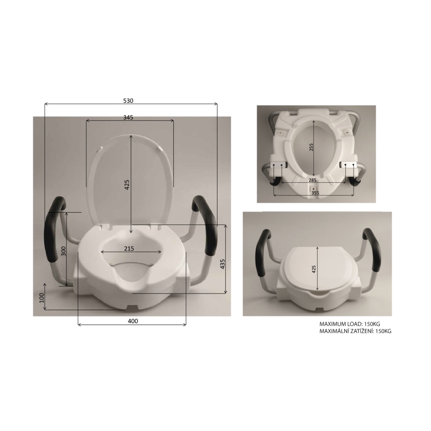 Ridder - Paaugstināts WC sēdeklis ar rokturiem, balts