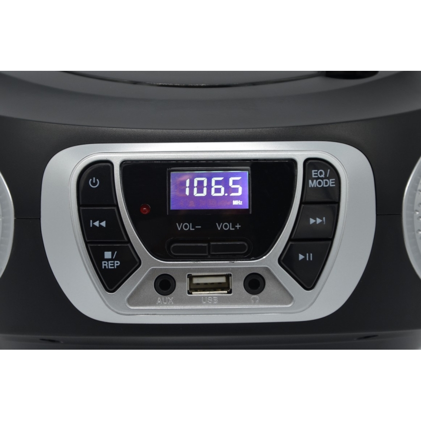Roadstar CDR-365U/SL - radio ar FM/PLL un USB, 32 W, 230 V, 4xLR14, melns/sudrabs