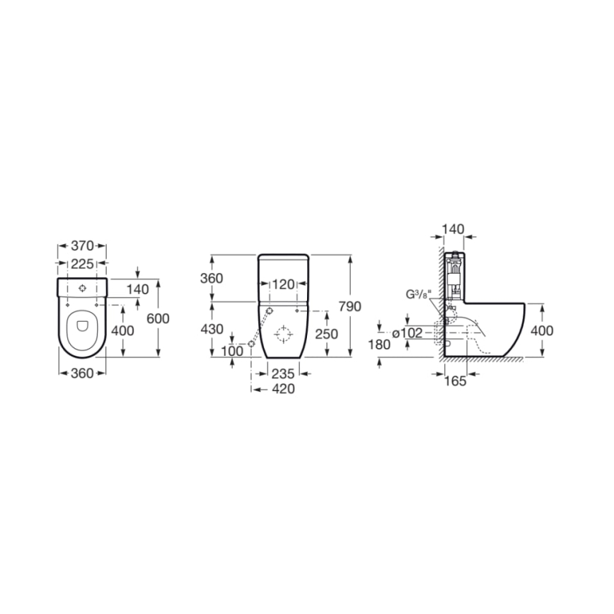 Roca A341242000 - MERIDIAN skalošanas tvertne ar apakšējo pieslēgumu, keramika/balta
