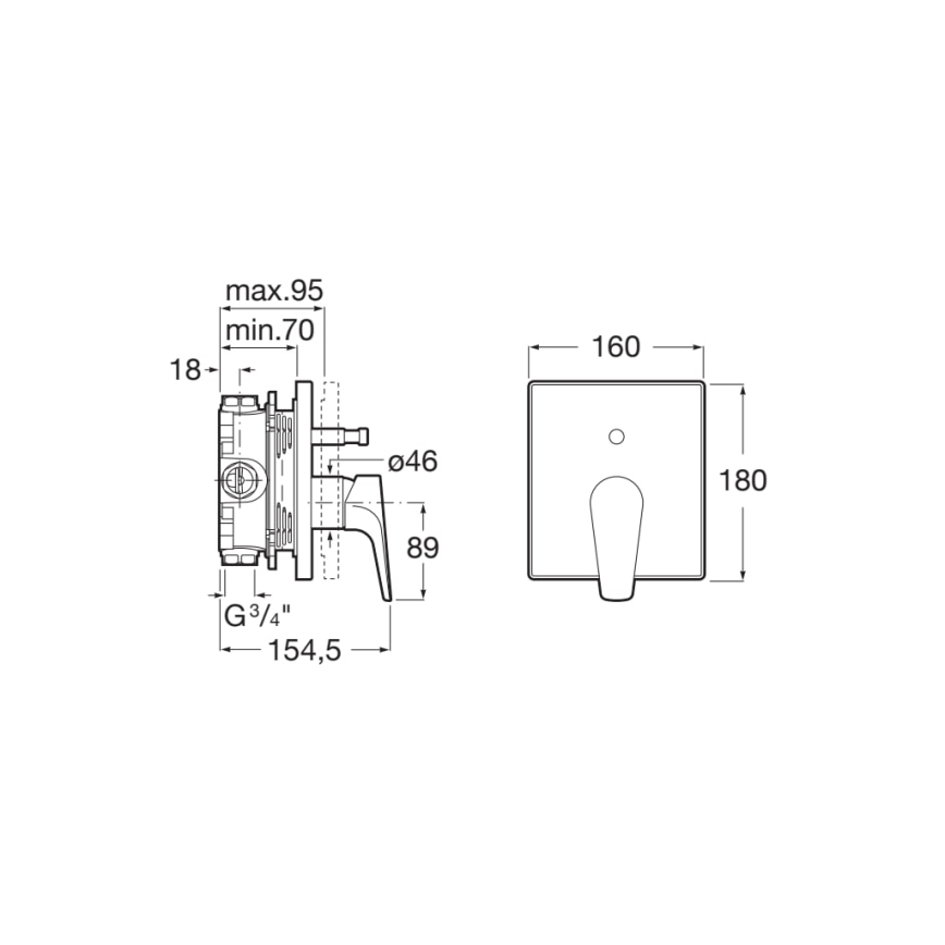 Roca A5A0B90C00 - Dušas jaucējkrāns iebūvēšanai ATLAS spīdīga hroma apdare