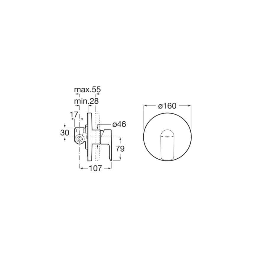 Roca A5A226EC00 - Dušas jaucējkrāns iebūvei CALA, spīdīgs hroms