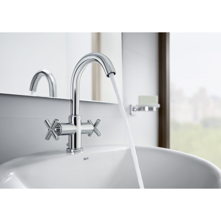 Roca A5A3043C00 - Izlietnes krāns + noteka ar pārplūdi LOFT 27 cm spīdīgi hromēts