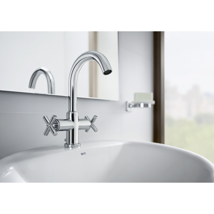 Roca A5A3043C00 - Izlietnes krāns + noteka ar pārplūdi LOFT 27 cm spīdīgi hromēts