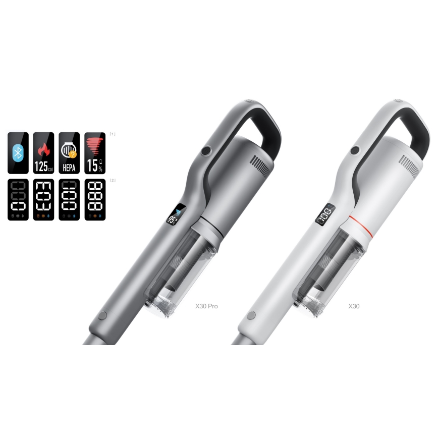 ROIDMI RI-X30PRO - Putekļu sūcējs 2in1 ar OLED ekrāns un piederumi 435W/2500 mAh matēts hroms
