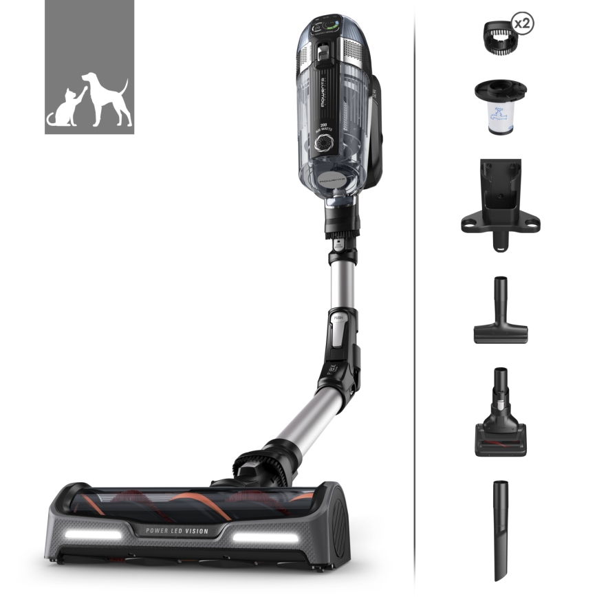 Rowenta - kāta putekļsūcējs 3‑1 X-FORCE ANIMAL AUTO 480W/32,4V melns 2000 mAh