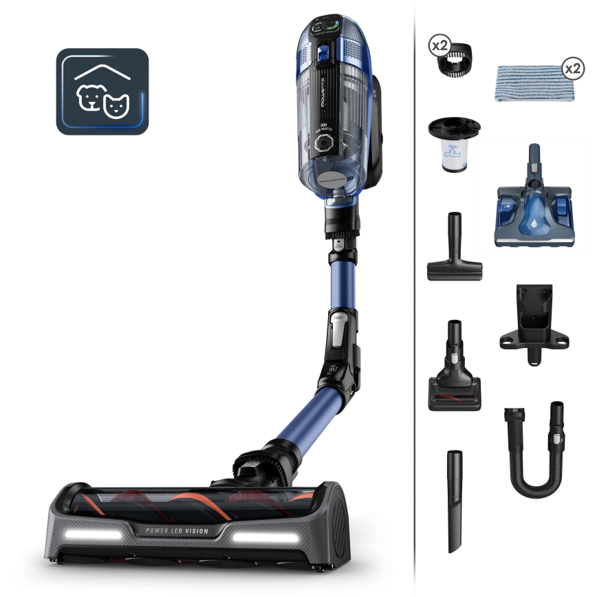 Rowenta - Putekļu sūcējs ar mopu X-FORCE FLEX ANIMAL AQUA AUTO 3in1 480W/32,4V 2500 mAh zila