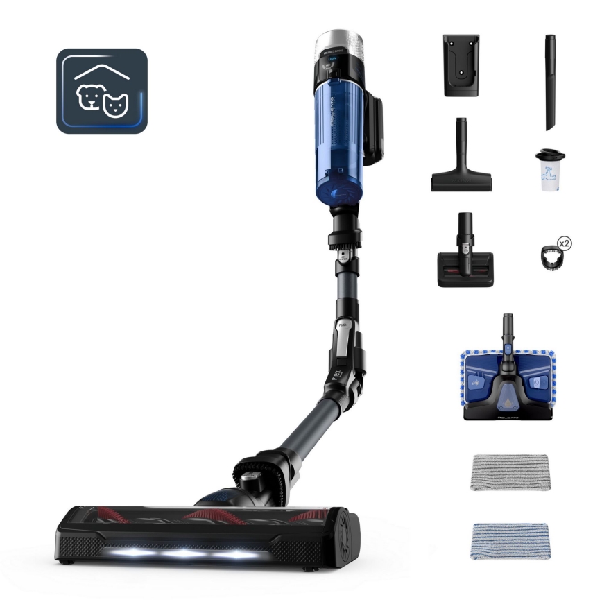 Rowenta - Putekļu sūcējs ar mopu X-FORCE FLEX ANIMAL AQUA AUTO 4in1 250W/25,2V 2500 mAh melna/zila