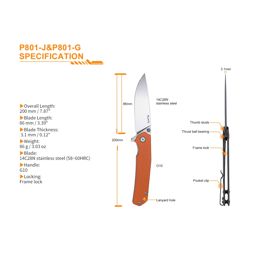 Ruike RUP801G - Saliekams kabatas nazis 20 cm zaļa