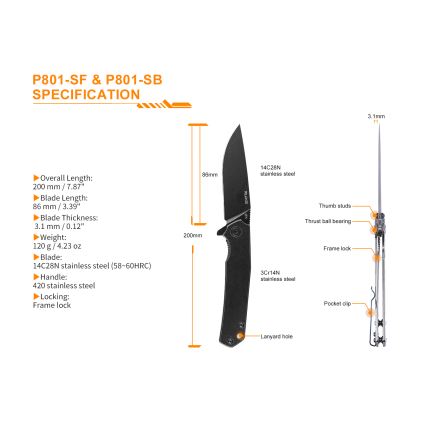 Ruike RUP801SF - Saliekams kabatas nazis 20 cm sudraba