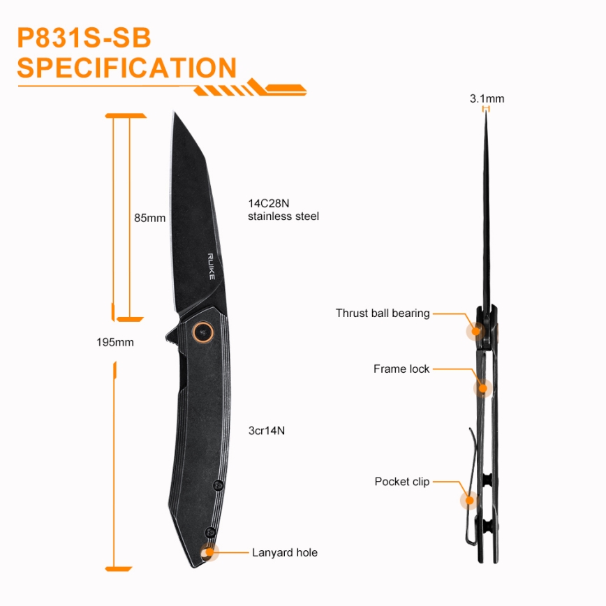 Ruike RUP831SSB - Saliekams kompakts nazis 19,5 cm melna