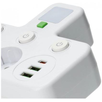 Strāvas sadalītājs ar slēdzi un LED apgaismojumu LINEA PRO 2Z + 3xUSB A/C SCHUKO 4000K balts