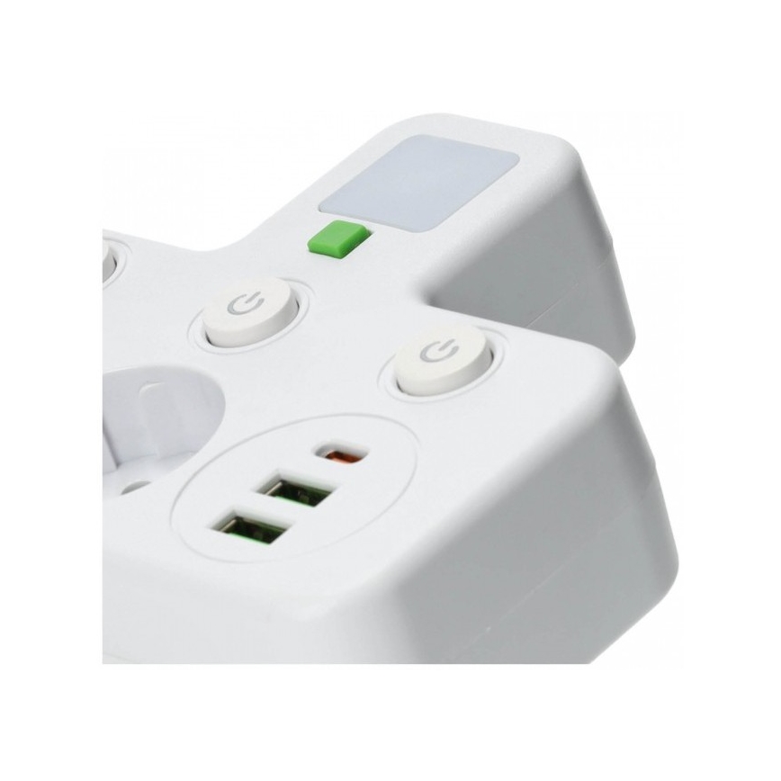Strāvas sadalītājs ar slēdzi un LED apgaismojumu LINEA PRO 2Z + 3xUSB A/C SCHUKO 4000K balts