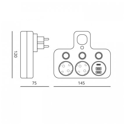 Strāvas sadalītājs ar slēdzi un LED apgaismojumu LINEA PRO 2Z + 3xUSB A/C SCHUKO 4000K balts