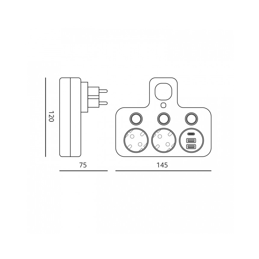 Strāvas sadalītājs ar slēdzi un LED apgaismojumu LINEA PRO 2Z + 3xUSB A/C SCHUKO 4000K balts