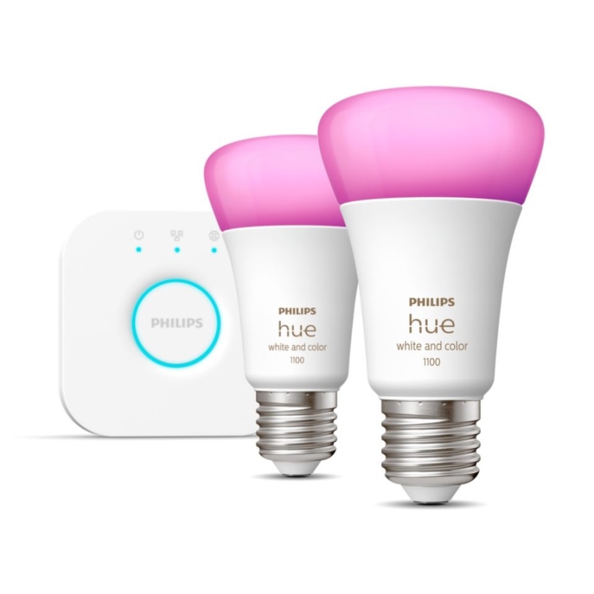 Philips Hue WHITE AND COLOR AMBIANCE sākuma komplekts 2xE27/9W/230V 2000-6500K + Hue Bridge