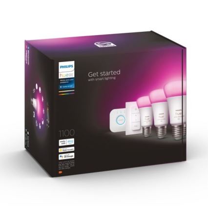 Sākuma komplekts Philips Hue WHITE AND COLOR AMBIANCE 3xE27/9W 2000-6500K + starpsavienojuma ierīce