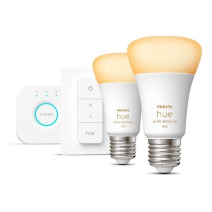 Sākuma komplekts Philips Hue WHITE AMBIANCE 2xE27/8W/230V + starpsavienojuma ierīce