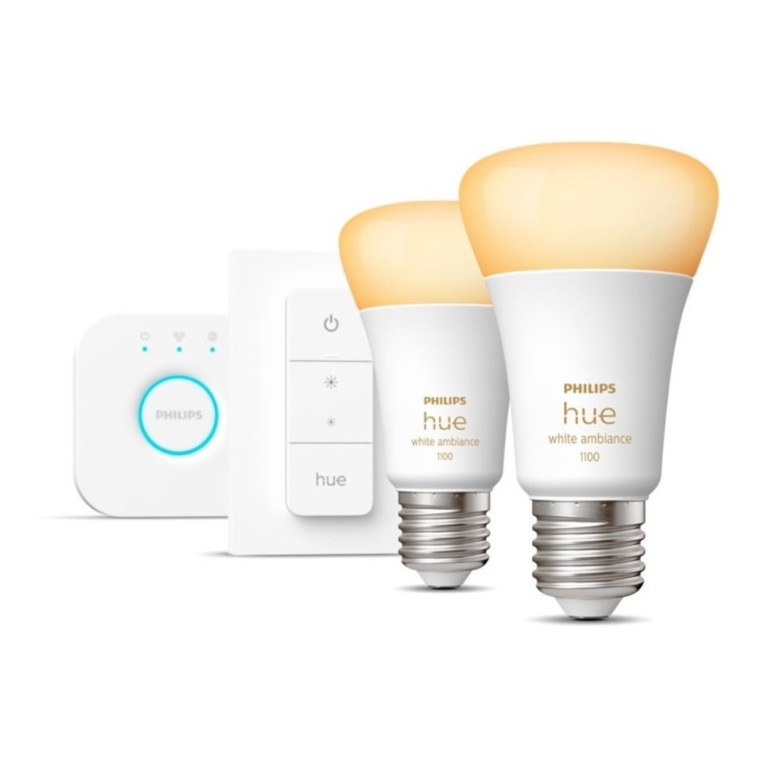 Sākuma komplekts Philips Hue WHITE AMBIANCE 2xE27/8W/230V + starpsavienojuma ierīce