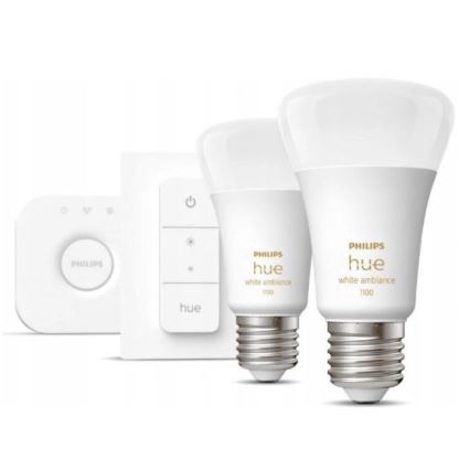 Sākuma komplekts Philips Hue WHITE AMBIANCE 2xE27/8W/230V + starpsavienojuma ierīce