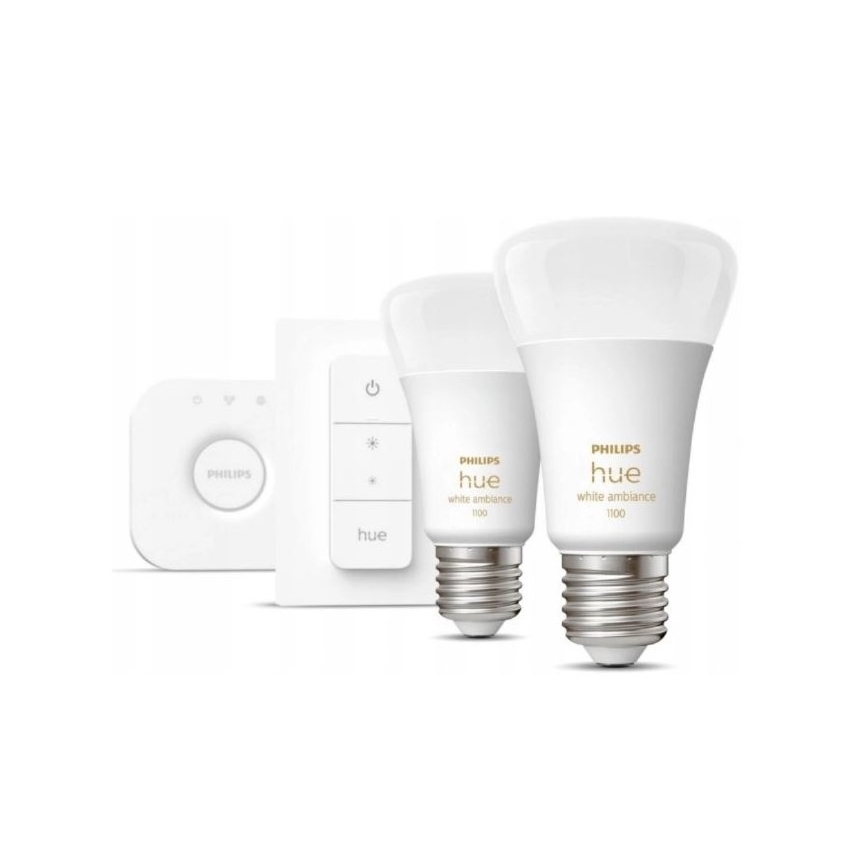 Sākuma komplekts Philips Hue WHITE AMBIANCE 2xE27/8W/230V + starpsavienojuma ierīce