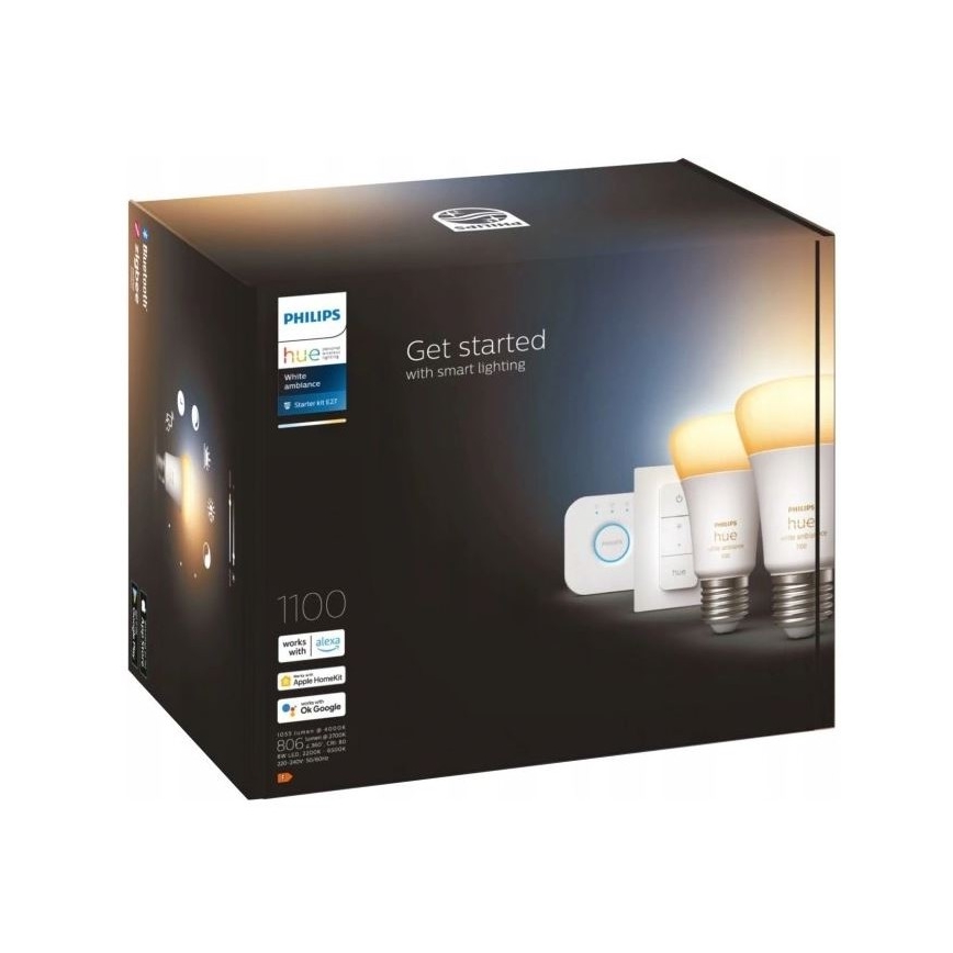 Sākuma komplekts Philips Hue WHITE AMBIANCE 2xE27/8W/230V + starpsavienojuma ierīce