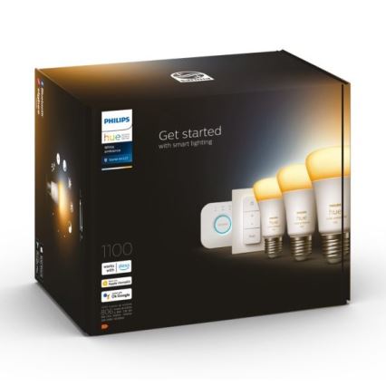 Philips Hue White Ambiance pamata komplekts 3xE27/11W 2200-6500K + Hue Bridge un dimmera slēdzis