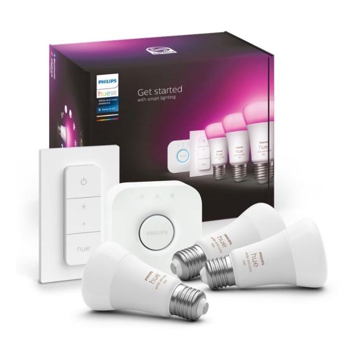 Sākuma komplekts Philips Hue WHITE AND COLOR AMBIANCE 3xE27/9W 2000-6500K + starpsavienojuma ierīce