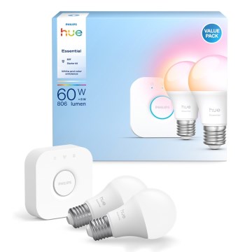 Sākuma komplekts Philips Hue White And Color Ambiance Essential 2xE27/8W/230V 2200-6500K + savienojuma ierīce