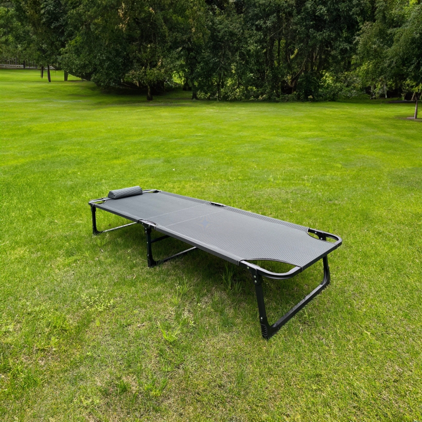 Saliekamais kempinga atpūtas krēsls ar matraci pelēka