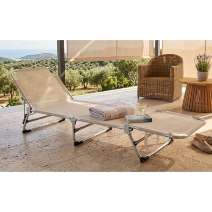Salokāms regulējams saulkrēsls SUNO 56x190 cm krēmkrāsas